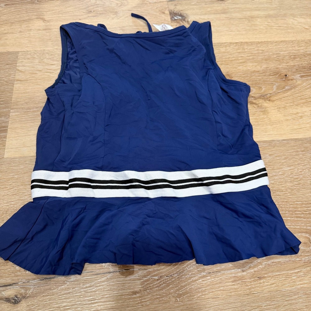 Lime Ricki Womens Navy Blue Peplum Tankini Top Striped Open Back Size M